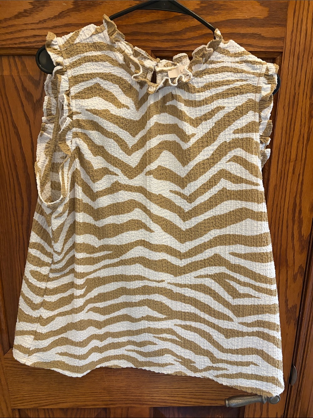 LOFT White and Tan Zebra Print Ruffle Tank